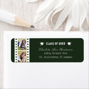 Filmstrip Fotocollage Afstuderen groen adres Etiket