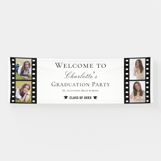 Filmstrip Four Photo Collage Afstuderen Welkom Spandoek (Horizontaal)