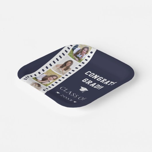 Filmstrip Vier foto collage Afstuderen | Blauw Papieren Bordje (Gebogen)