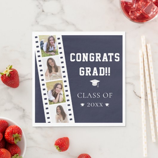 Filmstrip Vier foto collage Afstuderen | Blauw Servet (Insitu)