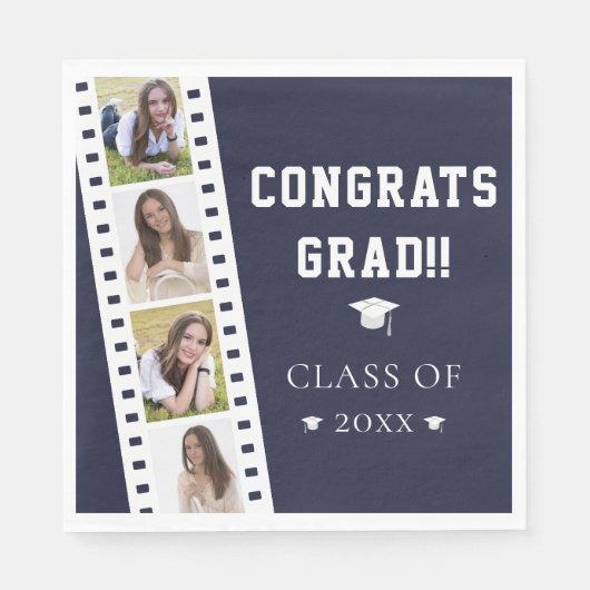 Filmstrip Vier foto collage Afstuderen | Blauw Servet (Voorkant)