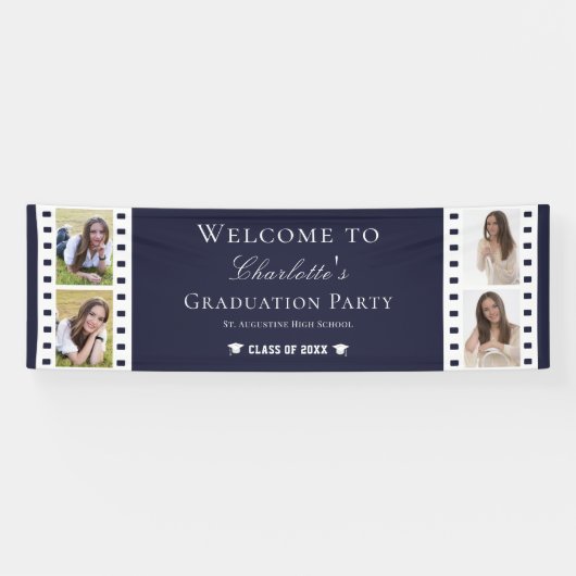 Filmstrip Vier foto collage Afstuderen | Blauw Spandoek (Horizontaal)
