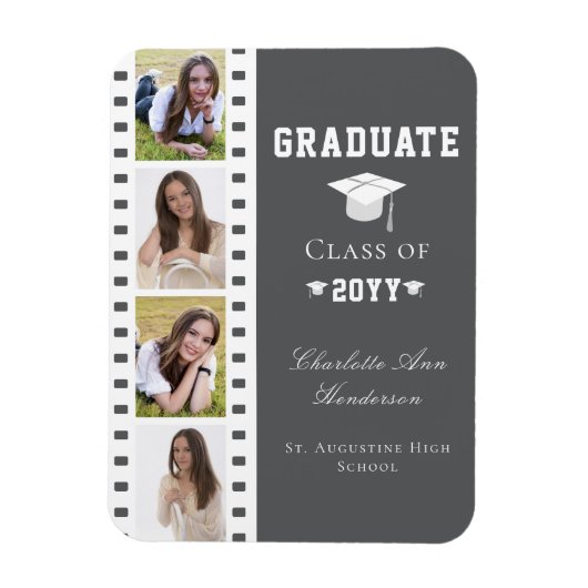 Filmstrip Vier foto collage Afstuderen | Gray Magneet (Verticaal)