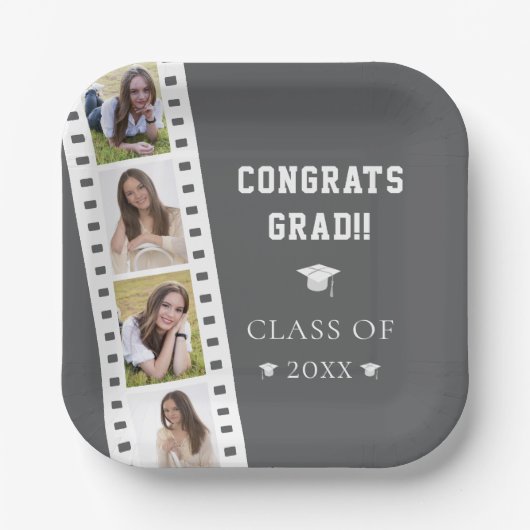 Filmstrip Vier foto collage Afstuderen | Gray Papieren Bordje (Voorkant)
