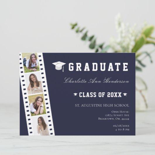 Filmstrip Vier Fotocollage Open Huis | Blauw Kaart (Staand voorkant)