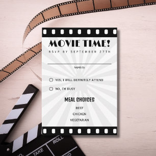 Filmstrip zwart-wit bruiloft RSVP kaartje