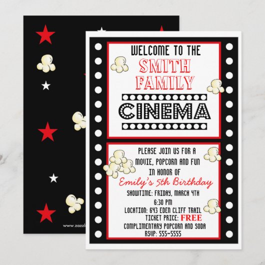 Filmstrips Popcorn Birthday Uitnodiging (Voorkant / Achterkant)