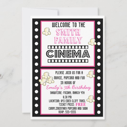 Filmstrips Popcorn Birthday Uitnodiging (Voorkant)