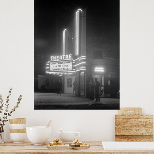 Filmtheater bij nacht, Greensboro, Georgia 1940 Poster (Keuken)