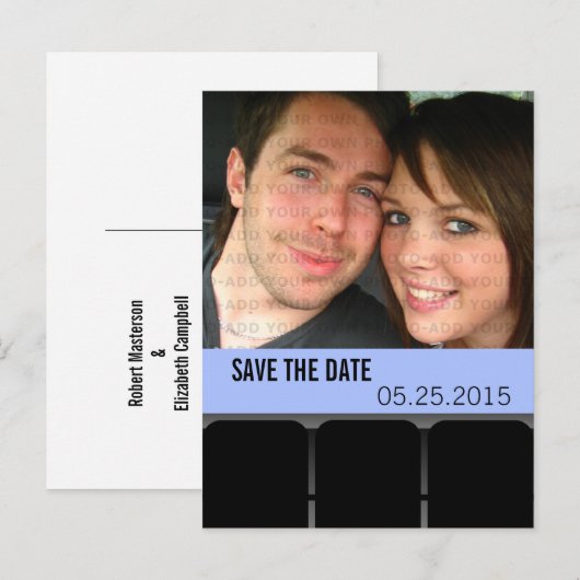 Filmtheater Foto Opslaan Datum Briefkaart Blauw (Voorkant / Achterkant)