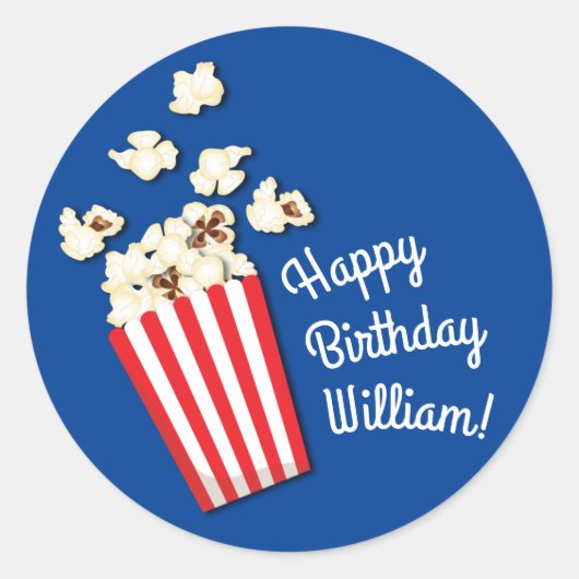 Filmtheater Popcorn Birthday Party Ronde Sticker (Voorkant)
