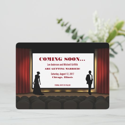 filmtheater sparen de datumuitnodiging save the date (Staand voorkant)