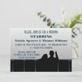 Filmtheater Wedding Invite, blauw Kaart (Staand voorkant)