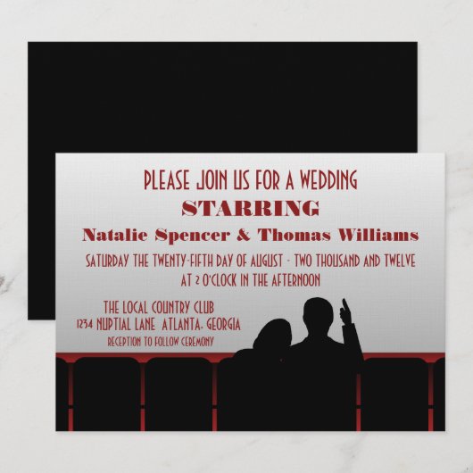 Filmtheater Wedding Invite, rood Kaart (Voorkant / Achterkant)