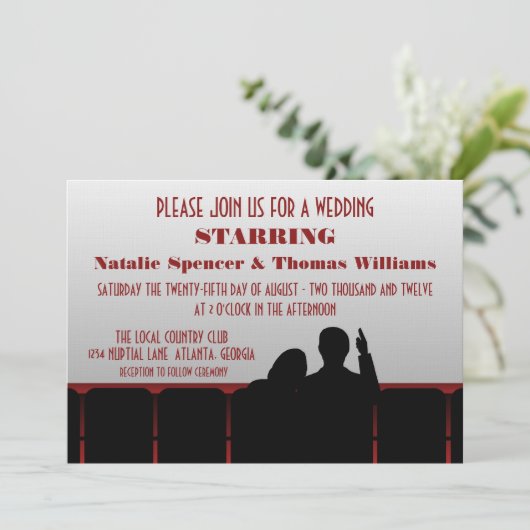 Filmtheater Wedding Invite, rood Kaart (Staand voorkant)