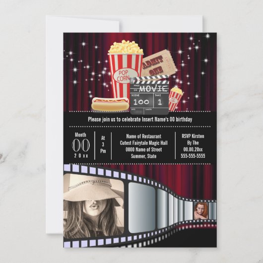 Filmthema 2 filmstrip popcorn kaart (Voorkant)