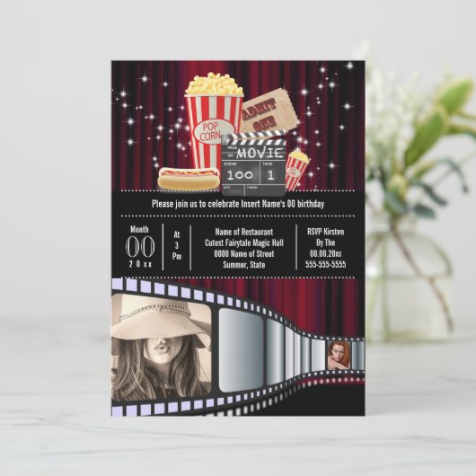 Filmthema 2 filmstrip popcorn kaart (Staand voorkant)