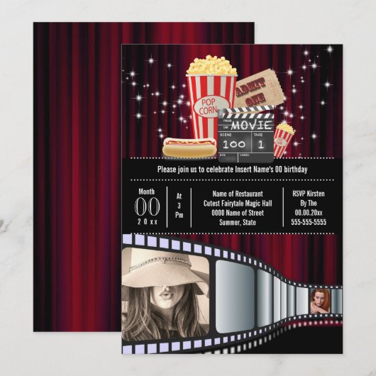 Filmthema 2 filmstrip popcorn kaart (Voorkant / Achterkant)