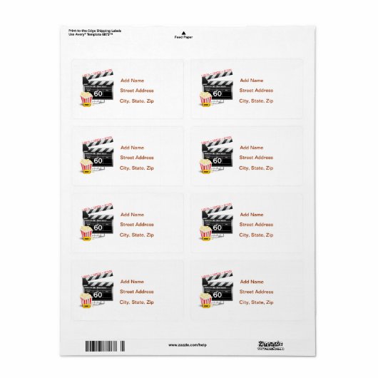 Filmthema 60e verjaardag etiket (Full Sheet)