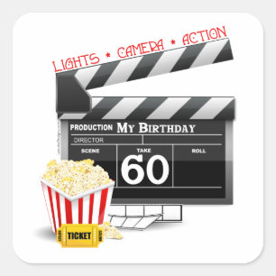 Filmthema 60e verjaardag vierkante sticker