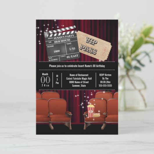 Filmthema in popcorn filmkaartje kaart (Staand voorkant)