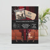 Filmthemafoto in ticket popcornfeest kaart (Staand voorkant)