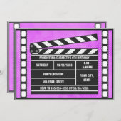 Filmthuispartij Clapboard Paars Kaart (Voorkant / Achterkant)