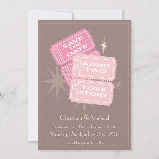 Filmtickets Sla de datumkaart op (bruin) Save The Date (Voorkant)