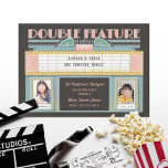 Filmtweeling tweetallen verjaardag kaart<br><div class="desc">De illustratie van het de theater van de dubbele eigenschap geschikt voor een twins verjaardagsfeestje. Ook werkt het voor een ware dubbel-eigenschapfilmverjaardagsfeestje,  of een dag-tijd feest en sleepover! Pas met twee foto's aan of schrap om spatie te verlaten. Voeg meer foto's toe en pas de achterkant aan zoals gewenst.</div>