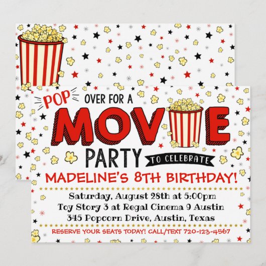Filmuitnodiging Film Verjaardagsfeestje Film Uitno Kaart (Voorkant / Achterkant)