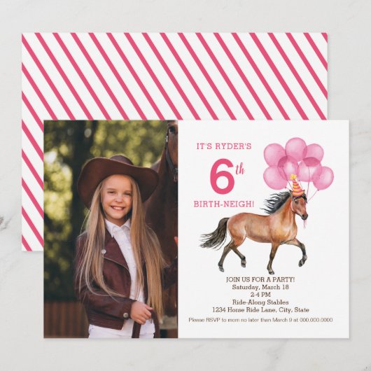 Filmuitnodiging voor roze paarden kaart (Voorkant / Achterkant)