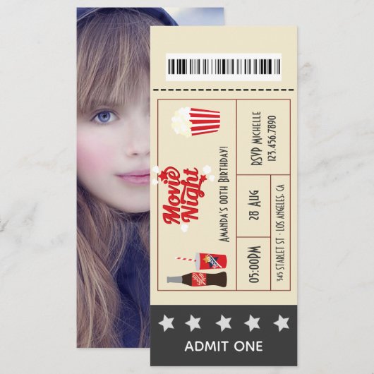 Filmvanavond - Ticket van de Partij van de verjaar Kaart (Voorkant / Achterkant)