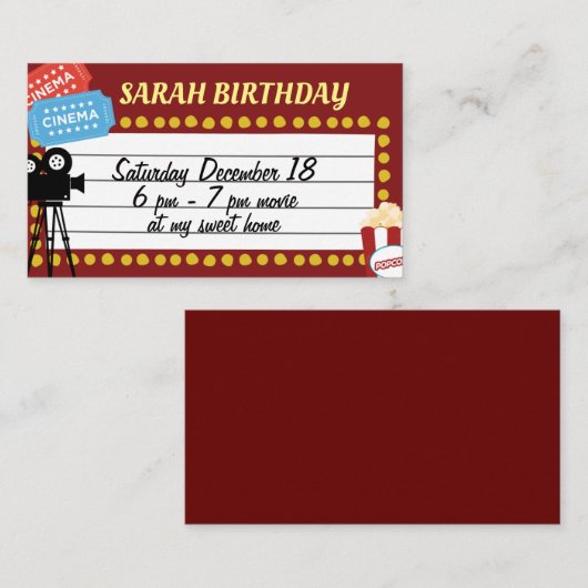 filmverjaardagskaart informatiekaartje (Voorkant / Achterkant)