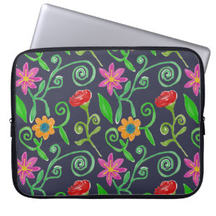 FilmWaterverf Floral Navy Blue Laptop Sleeve