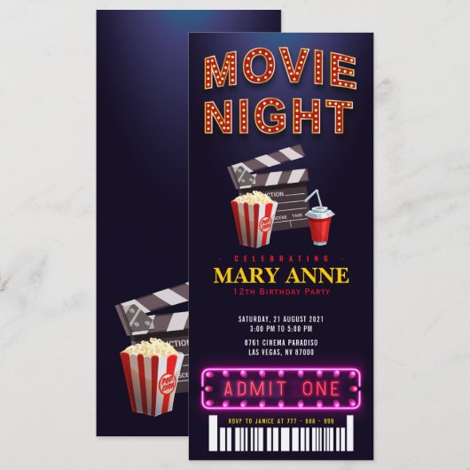 Filmwedstrijd van Birthday Ticket Pass Birthday Kaart (Voorkant / Achterkant)