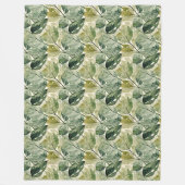 Filmy Leaves in Sage en Blauwgroen Fleece Deken (Voorkant)