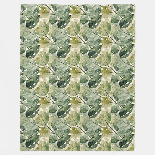 Filmy Leaves in Sage en Blauwgroen Fleece Deken (Voorkant)