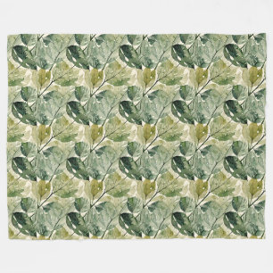 Filmy Leaves in Sage en Blauwgroen Fleece Deken