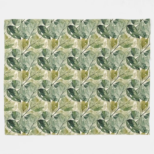 Filmy Leaves in Sage en Blauwgroen Fleece Deken (Voorkant (Horizontaal))