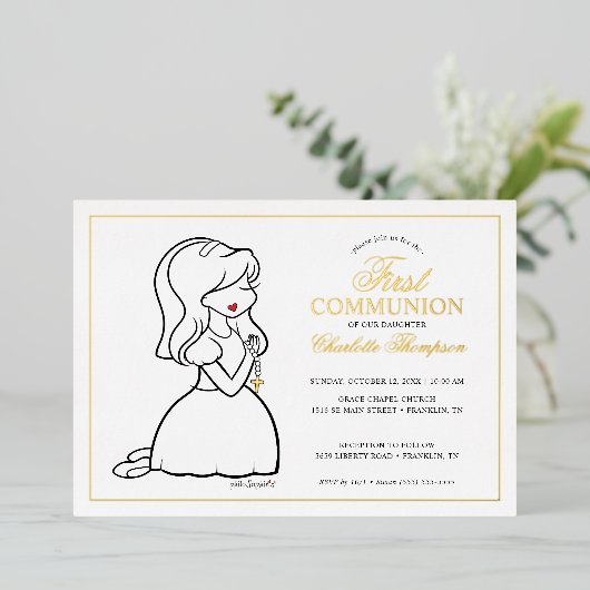 Filosofen eerste gemeenschap - Girl Folie Uitnodiging (Staand Voorkant)