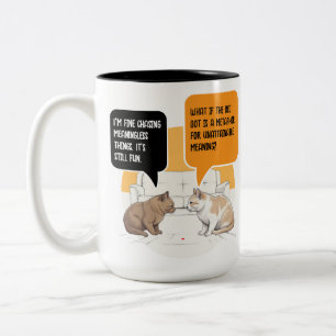 Filosofie Kat Rode Stip Existentiële Humor Kunst Tweekleurige Koffiemok