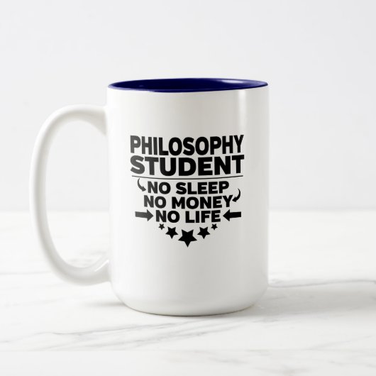 Filosofie Student geen Slaap Geen Geld Geen Leven Tweekleurige Koffiemok (Links)