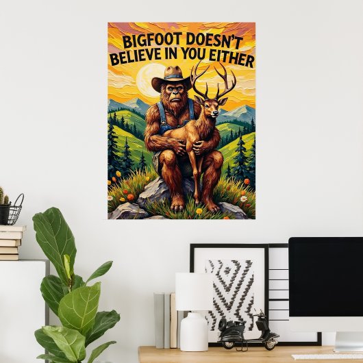 Filosofische baars: Bigfoot en het hert Poster (Thuiskantoor)