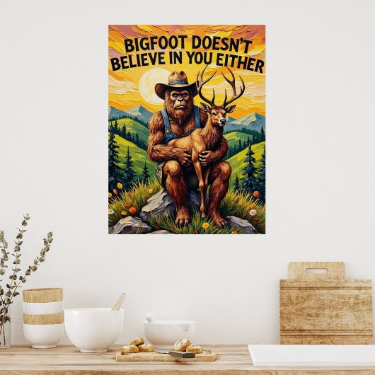 Filosofische baars: Bigfoot en het hert Poster (Keuken)
