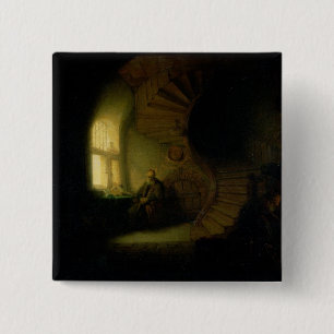 Filosoof in Meditation, 1632 Vierkante Button 5,1 Cm