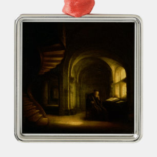 Filosoof met een Open Boek, 1625-7 (olie op ruit) Metalen Ornament