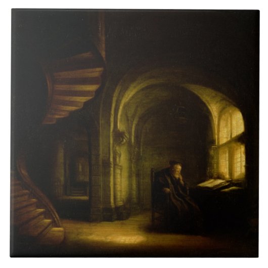 Filosoof met een Open Boek, 1625-7 (olie op ruit) Tegeltje (Voorkant)