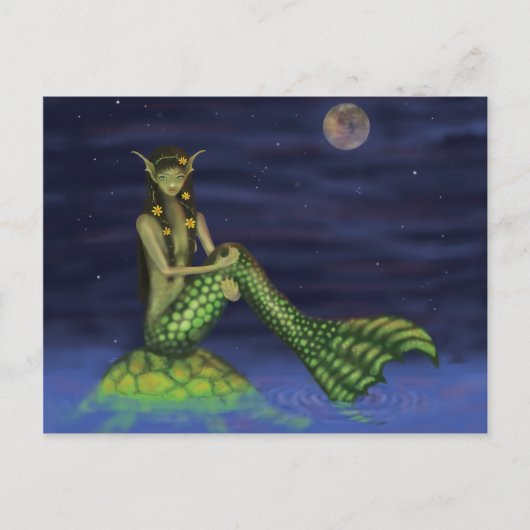 Fin Dipping Mermaid op Turtle Back Briefkaart (Voorkant)