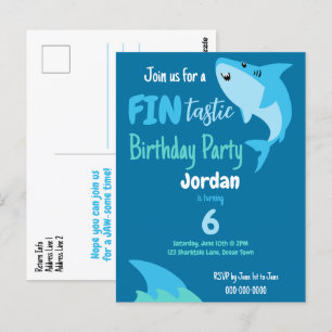 Fin-tastic haai verjaardagsfeestje Kinder onder he Briefkaart