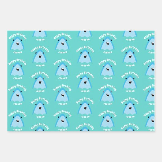 Fin-tastic haai verjaardagsfeestje Kinder onder he Inpakpapier Vel (Voorkant 3)